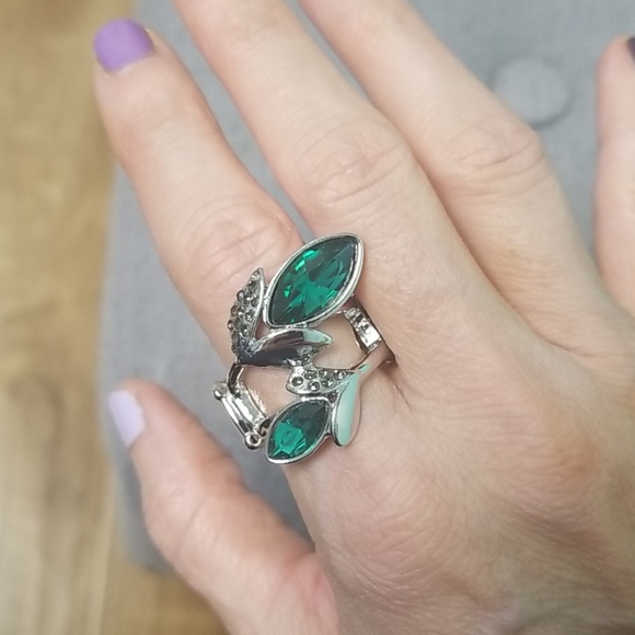 Green Gems and Rhinestone Ring - Picture 1 of 1